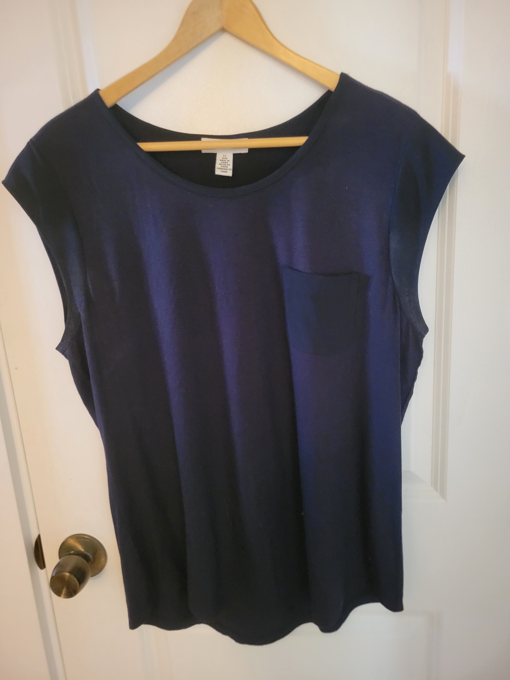 Calvin Klein Navy Cap-Sleeve Pocket Top Made Of Flowy Material